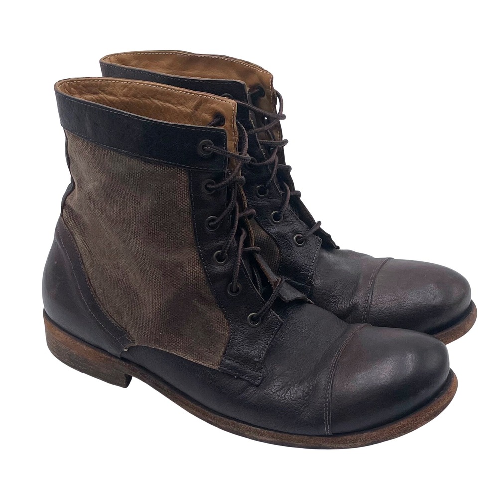 Billy‎ Reid Mens Leather Canvas Lace Up Boots Handmade in Italy Size 9 Vintage
